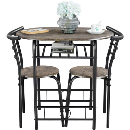 Costoffs Set Tavolo e 2 Sedie da Bar e Sala da Pranzo in Legno e Metallo per Cucina Balcone Piccoli Spazi Sedia Portata 136 kg