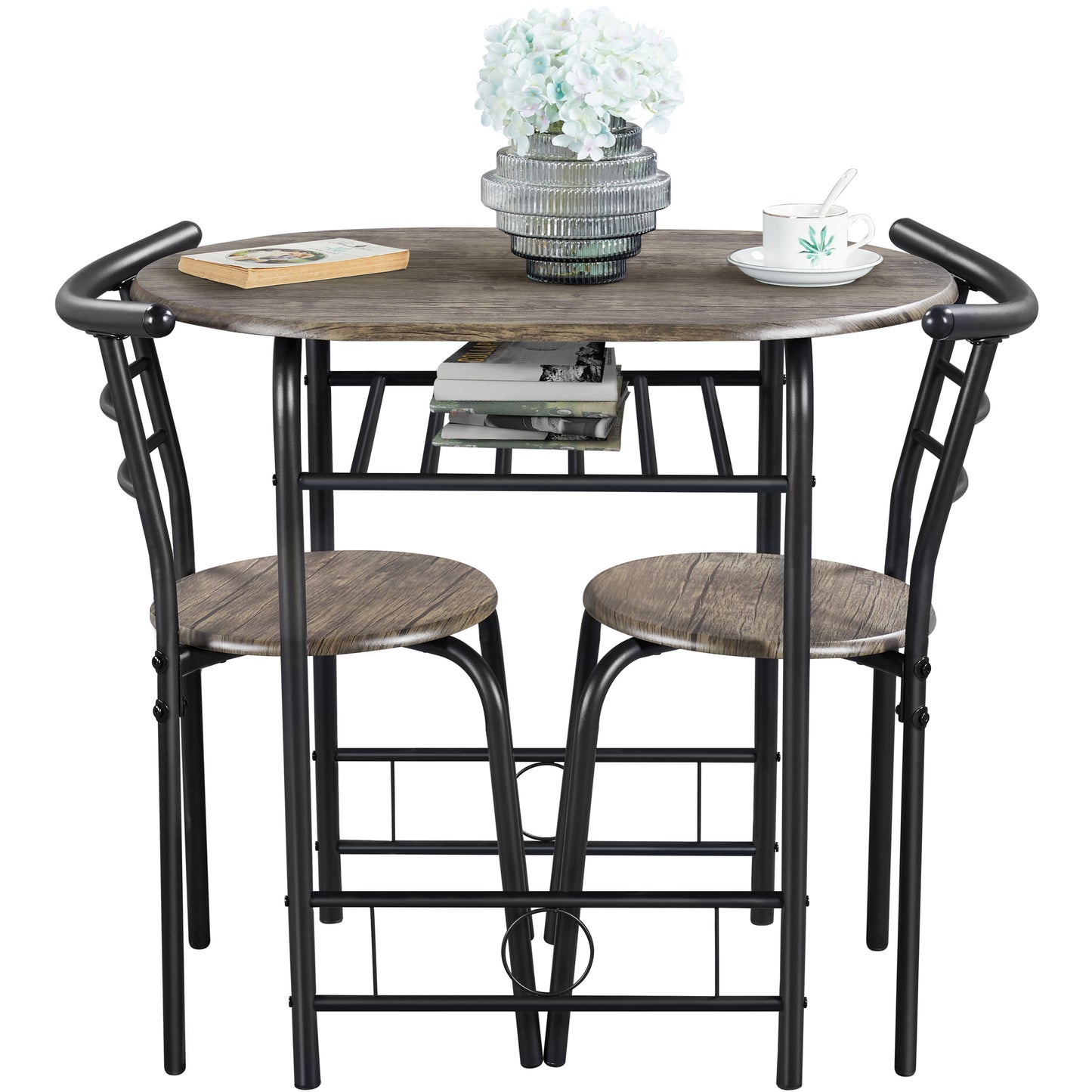 Costoffs Set Tavolo e 2 Sedie da Bar e Sala da Pranzo in Legno e Metallo per Cucina Balcone Piccoli Spazi Sedia Portata 136 kg