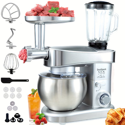 Robot da cucina 6 in 1, 1200W 6 velocità con pulsante a scatto, accessori con ciotola da 6L in acciaio inossidabile, impastatrice elettrica verticale, gancio per impasto, frusta, spatola, accessori per centrifuga, accessori per tritacarne e accessori per