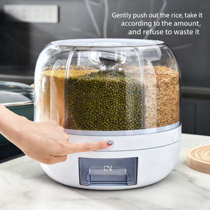 1 pz Contenitore rotante per la conservazione dei cereali, Contenitore rotante di grande capacità per il riso e i cereali, Contenitore per la conservazione di cereali integrali, Dispensazione one-touch per piccoli cereali