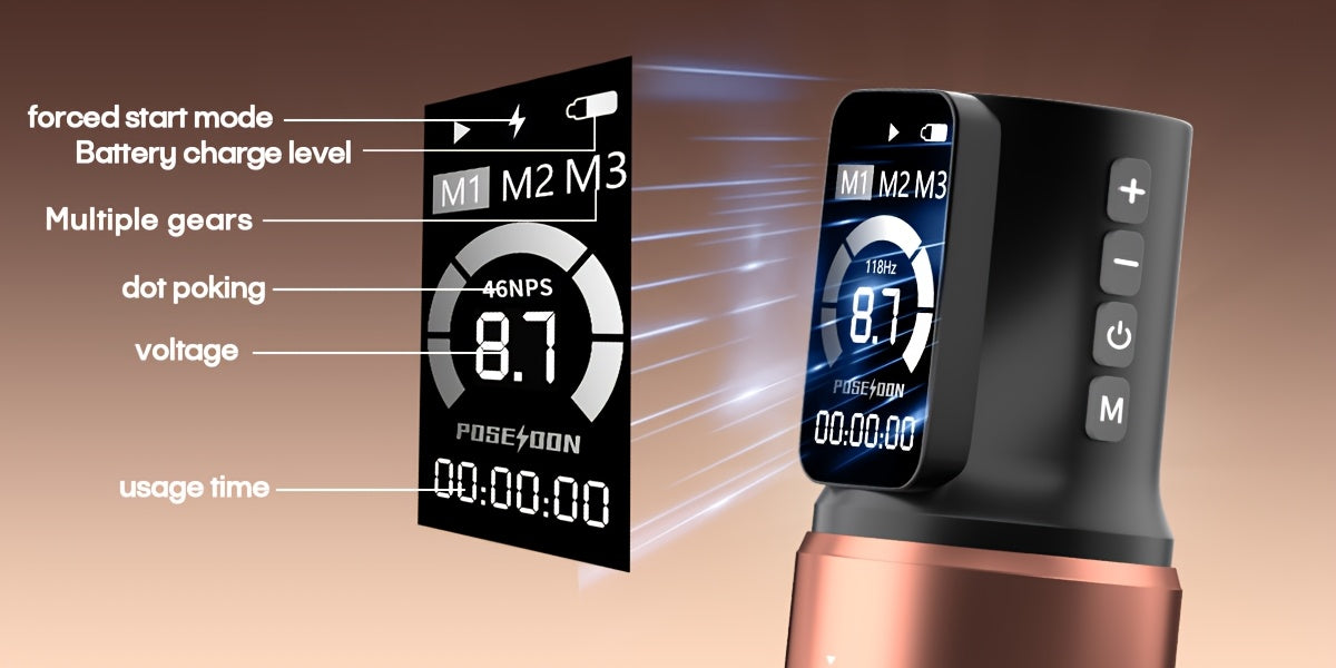 POSEIDON Kit Tatuaggio, Kit Penna Tatuaggio, Kit Macchinetta Tatuaggio Rotativa Wireless, Kit Macchinetta Tatuaggio con Schermo a Colori LED con 20 Aghi Cartuccia Tatuaggio e 11 Inchiostri Tatuaggio, Forniture per Tatuaggi per Principianti