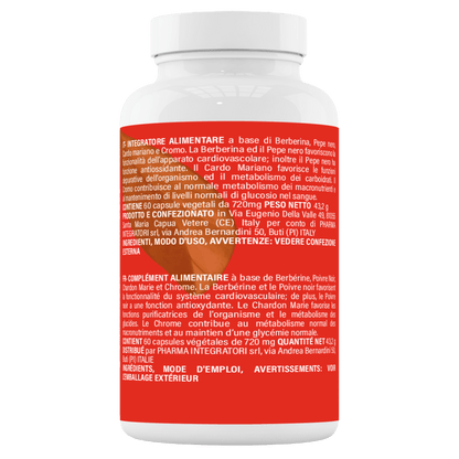 Berberina HCL 500 mg Integratore Naturale – Berberina 500mg con Silimarina, Pepe Nero, Cardo Mariano e Cromo - Integratore da 60 capsule (2 mesi) - Prodotto in Italia