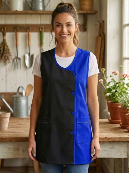 Grembiule da cucina liscio da donna, confortevole e resistente, dettagli moderni e funzionali: tasche frontali e bottoni frontali Utilizzo: cucina, casa, lavoro e attività quotidiane
