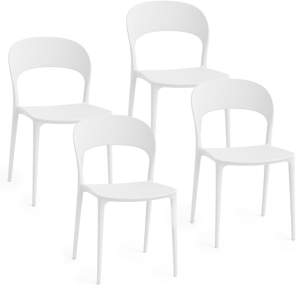 Baroni Home Set 4 Sedie in Plastica Bianca – Sedie Impilabili, Pronte all’Uso Senza Montaggio, Facili da Pulire, con Piedini Antiscivolo per Maggiore Stabilità – Ideali per Cucina, Soggiorno, Sala da Pranzo, Giardino, Terrazzo o Balcone – Sedute Comode e