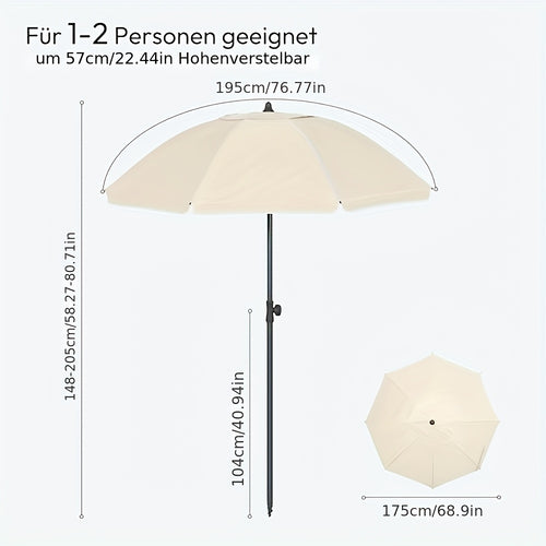 Ombrellone da spiaggia 1 pz, tenda da spiaggia, parasole da giardino, protezione UV, altezza e angolazione regolabili, peso 160g/m², con finestre di ventilazione, fornito con borsa portatile, per giardino, spiaggia, balcone (il diametro si riferisce al di