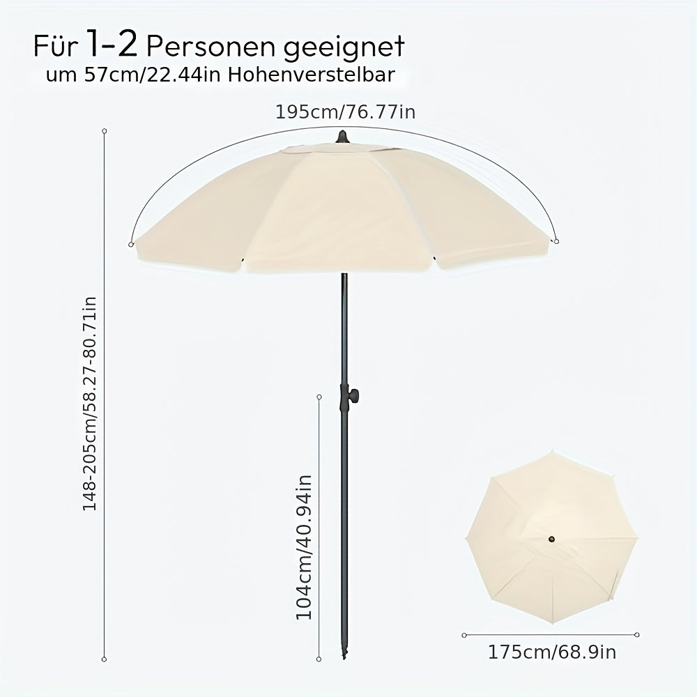 Ombrellone da spiaggia 1 pz, tenda da spiaggia, parasole da giardino, protezione UV, altezza e angolazione regolabili, peso 160g/m², con finestre di ventilazione, fornito con borsa portatile, per giardino, spiaggia, balcone (il diametro si riferisce al di