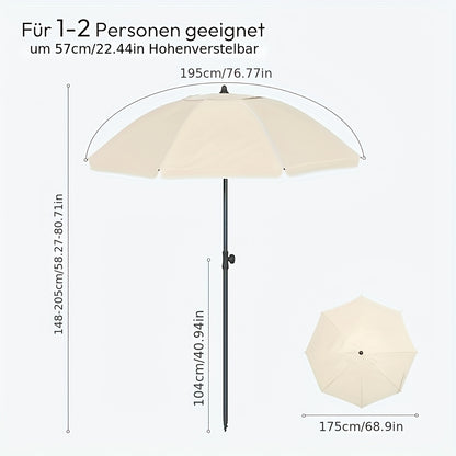 Ombrellone da spiaggia 1 pz, tenda da spiaggia, parasole da giardino, protezione UV, altezza e angolazione regolabili, peso 160g/m², con finestre di ventilazione, fornito con borsa portatile, per giardino, spiaggia, balcone (il diametro si riferisce al di