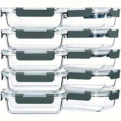 Confezione da 10, Contenitori in vetro da 22 Oz per preparazione pasti, Contenitori in vetro per alimenti con coperchi, Contenitori in vetro per pranzo, Adatti a microonde, forno, congelatore e lavastoviglie