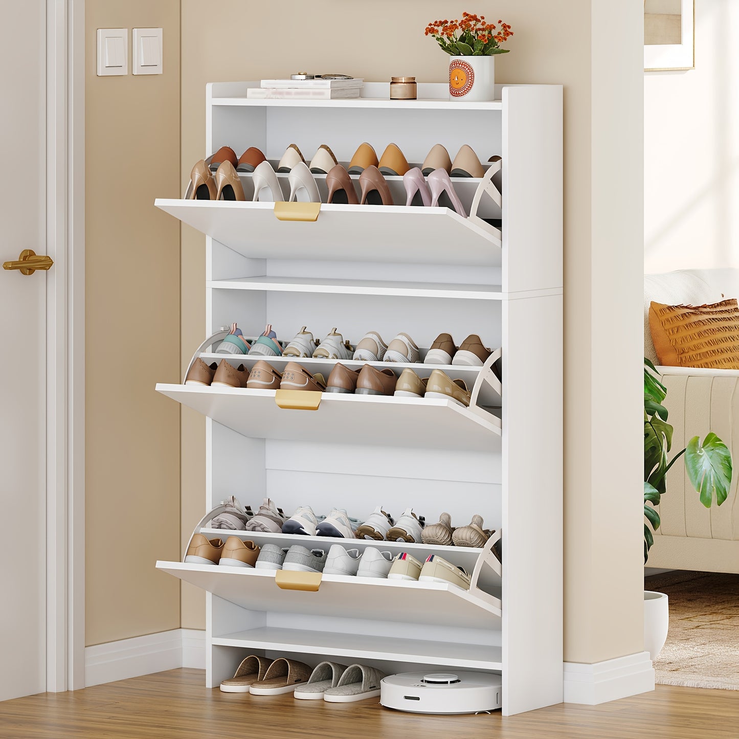 Scarpiera a 3 Ante, Scaffale Porta Scarpe, Scarpiera Stretta, Regolabile, Porta Scarpe, 18-24 Paia, Grande Capacità per Ingresso, Corridoio, Guardaroba, 24 X 76 X 138 Cm, Bianco