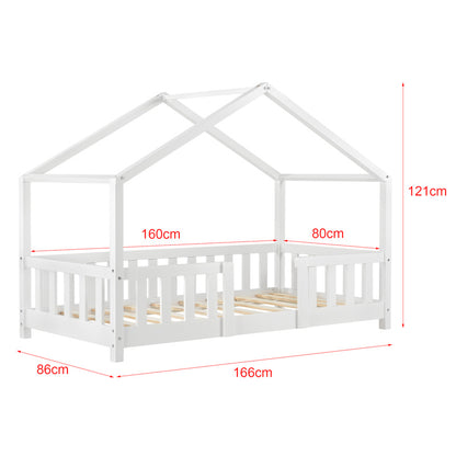 Letto per Bambini Treviolo in Stile Casa con Protezione Anticaduta in Legno di Pino