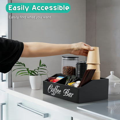 Organizzatore da bar per caffè Deluxe Freestable con cassetto - Legno adatto per cialde di caffè, accessori per tè, bustine di zucchero e formine | Ampia postazione da bancone, ufficio, bar | Organizzatore con cassetto per regali di Natale