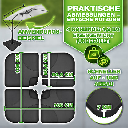 Tillvex® Supporti per Ombrelloni da Sole 60 Litri / 80 Kg - 4 Parti per Ombrellone con Semaforo Incluse Connettori in Metallo | Peso Ombrellone Riempibile con Acqua o Sabbia | Supporto per Ombrellone Resistente alle Intemperie per Balcone Esterno, Terrazz