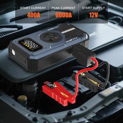 Swarey 12000Mah Avviatore di Emergenza per Auto con Compressore d'Aria, 150PSI 6000A Corrente di Picco Avviatore di Emergenza per Tutti i Motori a Benzina e Diesel da 10.0L, Avviatore di Emergenza con LED