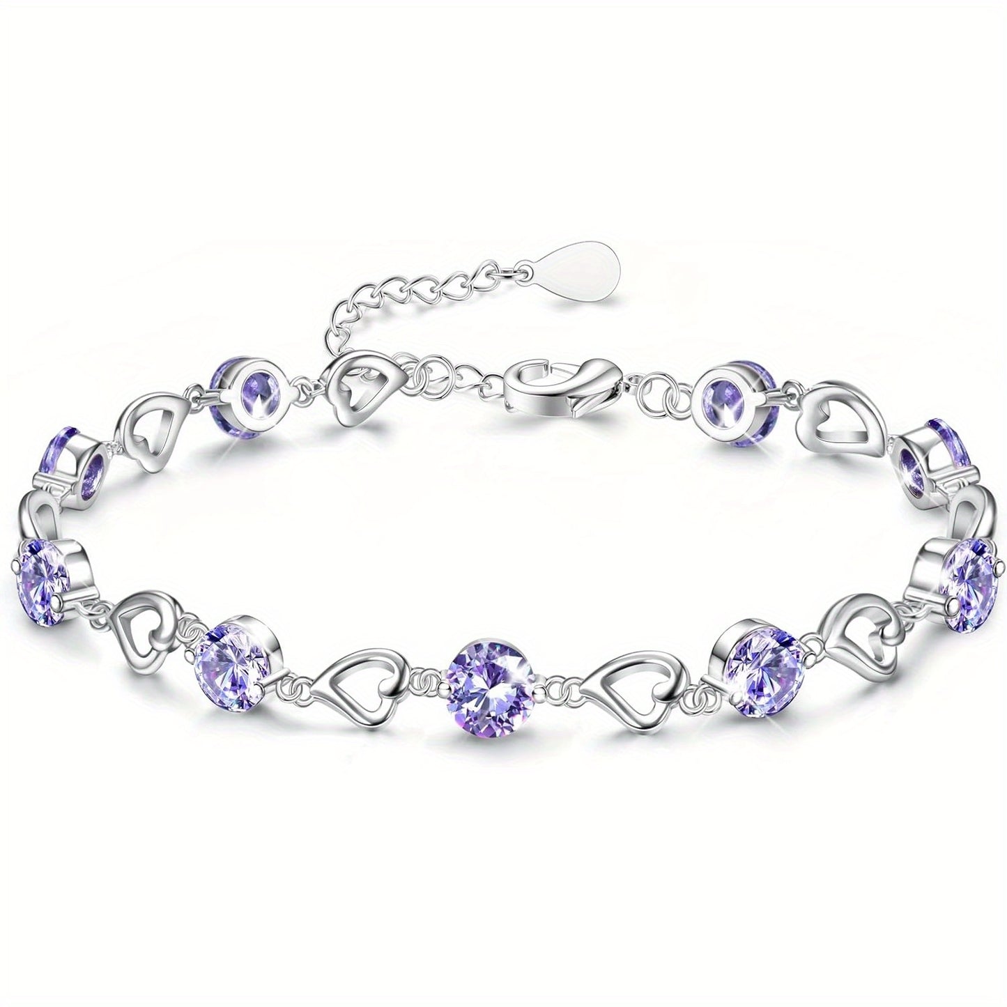 Bracciale Argentato da Donna Regolabile a Cuore, Braccialetti Brillanti in Zirconia e Cristallo, Braccialetti dell'Amicizia per Donne Bianco/Blu/Rosa/Viola