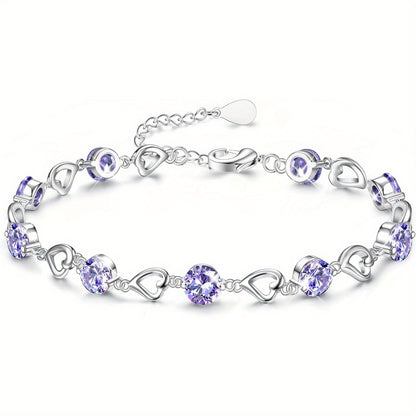 Bracciale Argentato da Donna Regolabile a Cuore, Braccialetti Brillanti in Zirconia e Cristallo, Braccialetti dell'Amicizia per Donne Bianco/Blu/Rosa/Viola