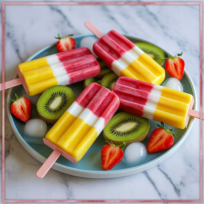 Kuketo - Set Gelati 8 Pezzi per Casa - Set con Inserto e Bastoncini Riutilizzabili, Stampo per Fare Gelati, Sorbetti, Snack, per Congelare Succhi, Yogurt e Latte, con Coperture e Supporto, Materiale Sicuro, Facile Rimozione, Ideale per Bambini e Adulti, S