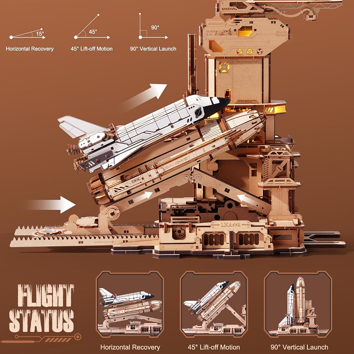 ROBOTIME Puzzle 3D in Legno Modellino Space Shuttle Kit di Assemblaggio - Base Meccanica Mobile, Regalo da Collezione Artigianale Creativo per Appassionati dello Spazio - Lka02