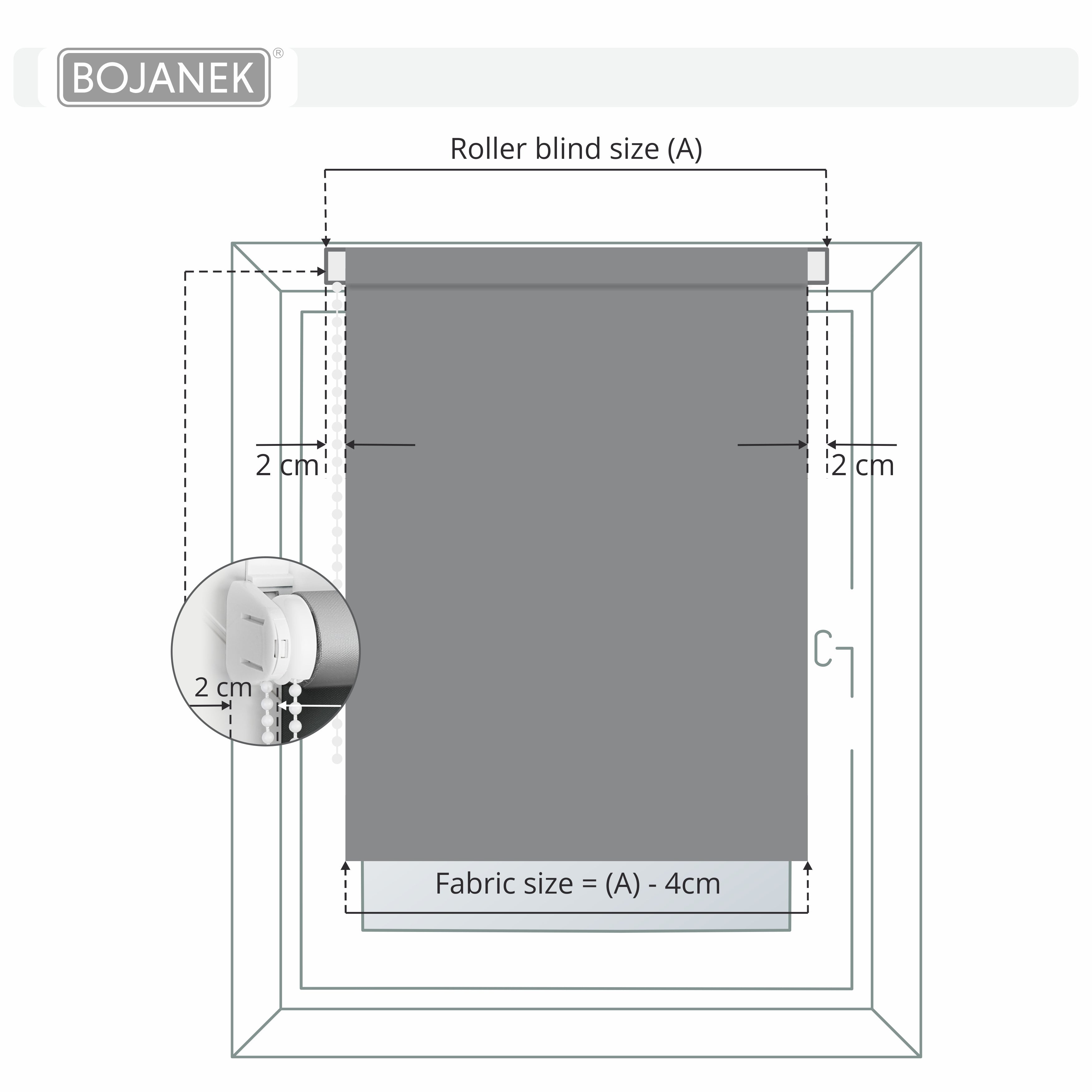 Tenda a Rullo Termica • GRIGIO SCURO • 32 misure • BOJANEK TERMO • staffe regolabili • installazione senza fori • meccanismo a catenella • protezione da sole e calore • ideale per soggiorno, camera, cucina, ufficio • tenda termica bianca giorno-notte • es