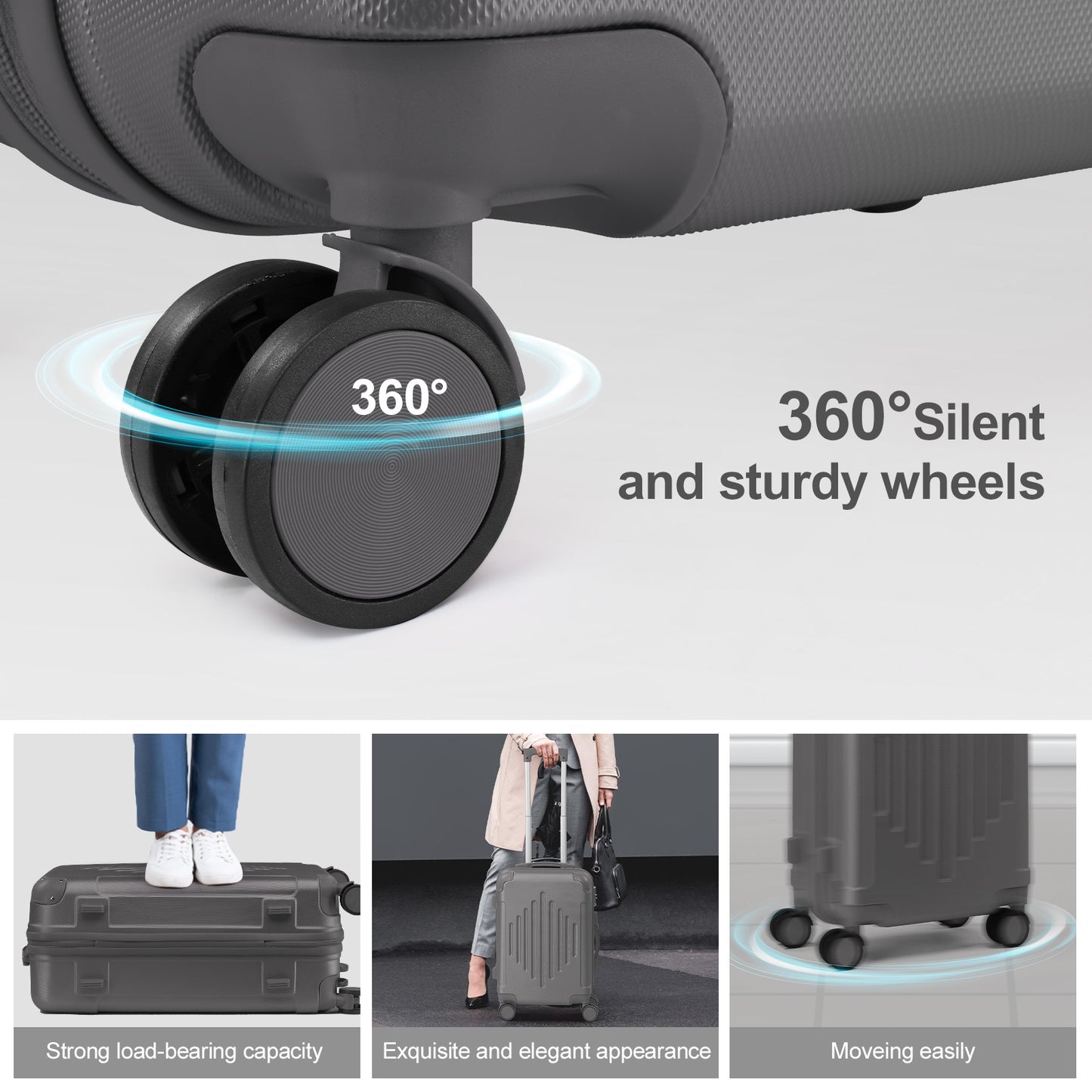 4 Pezzi Valigie con Protezioni Angolari, 16/20/24/28 Pollici, Guscio Rigido Resistente, Ruote Spinner 360°, Grande Capacità Multifunzione, Borsone da Viaggio Leggero