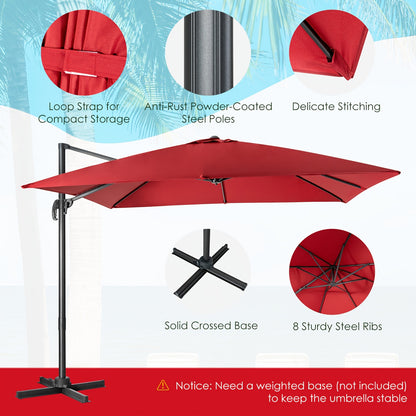 Ombrellone quadrato 300 X 300 cm, ombrello parasole con portico girevole a 360°, ombrello da giardino inclinabile, grande ombrellone da patio, ombrello da mercato per giardini esterni, patii, bar (Beige/Rosso/Caffè)