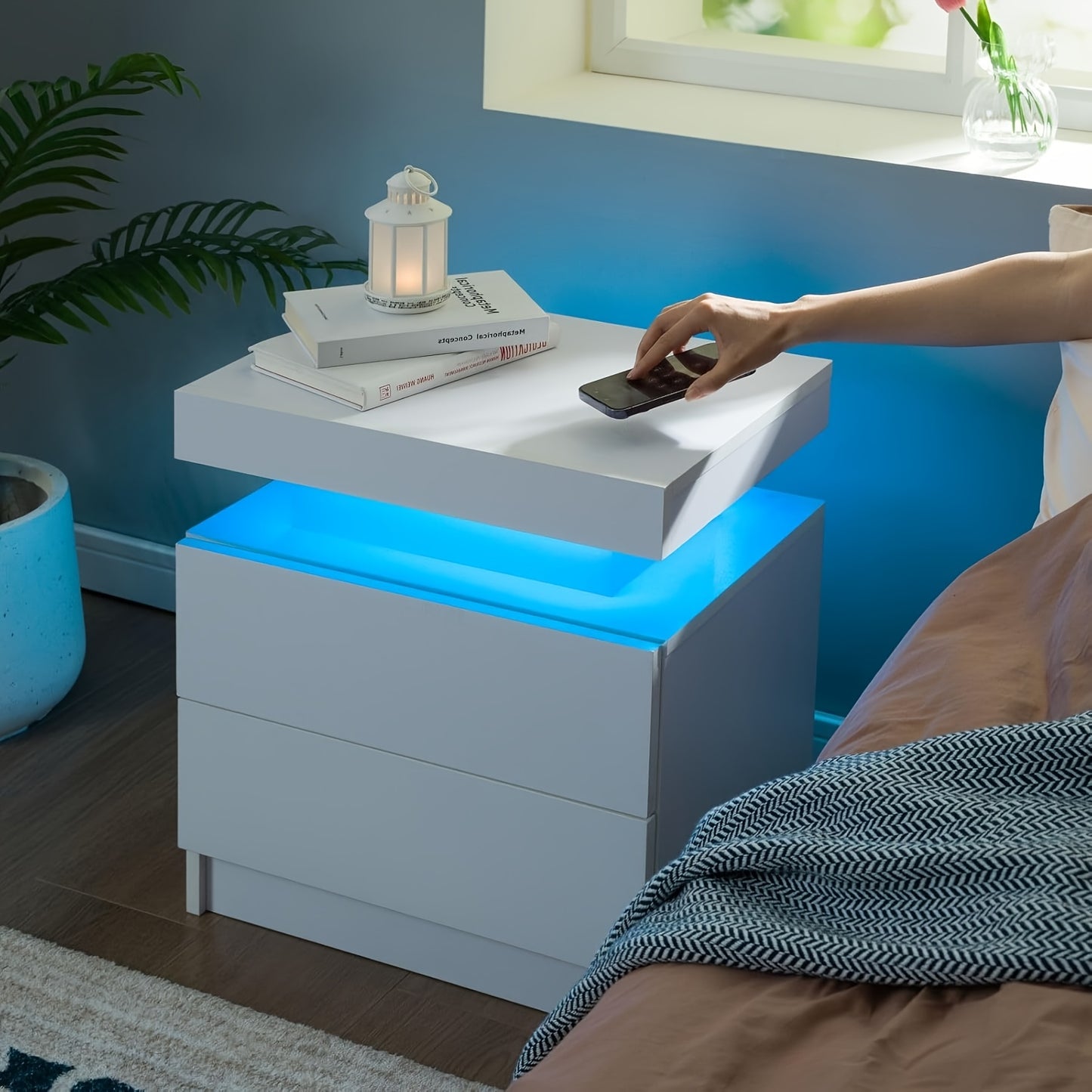 Comodino moderno con luce LED, 2 cassetti e 3 cassetti, comò a cassetti a specchio lucido, tavolino da notte per camera da letto e soggiorno