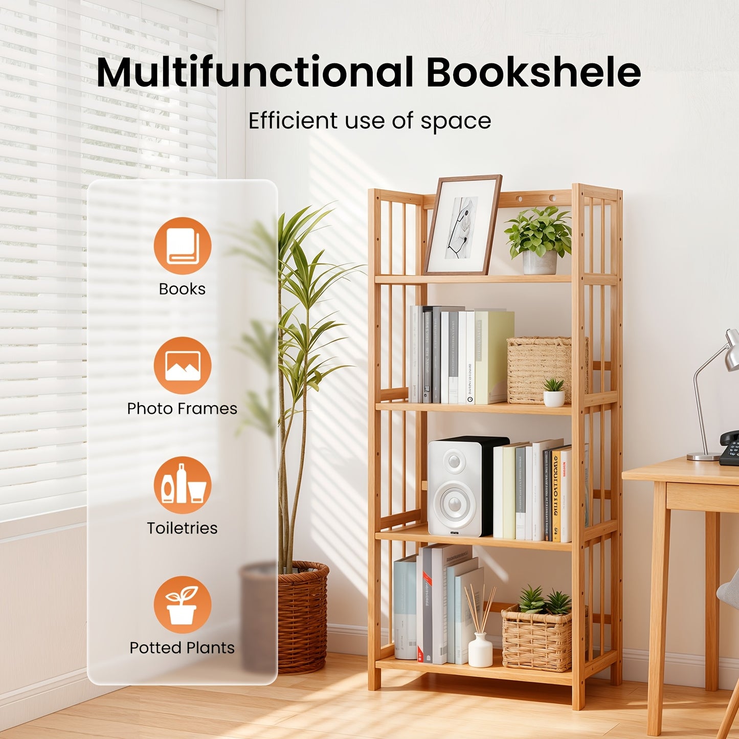 Scaffale a Più Livelli in Bambù di Grande Capacità, Resistente, Facile da Pulire, Soluzione di Archiviazione Multifunzionale, Adatto per Casa, Cucina, Camera da Letto e Soggiorno, Risparmio di Spazio, Accesso Facile, Scaffale Pratico, Scaffale Autoportant