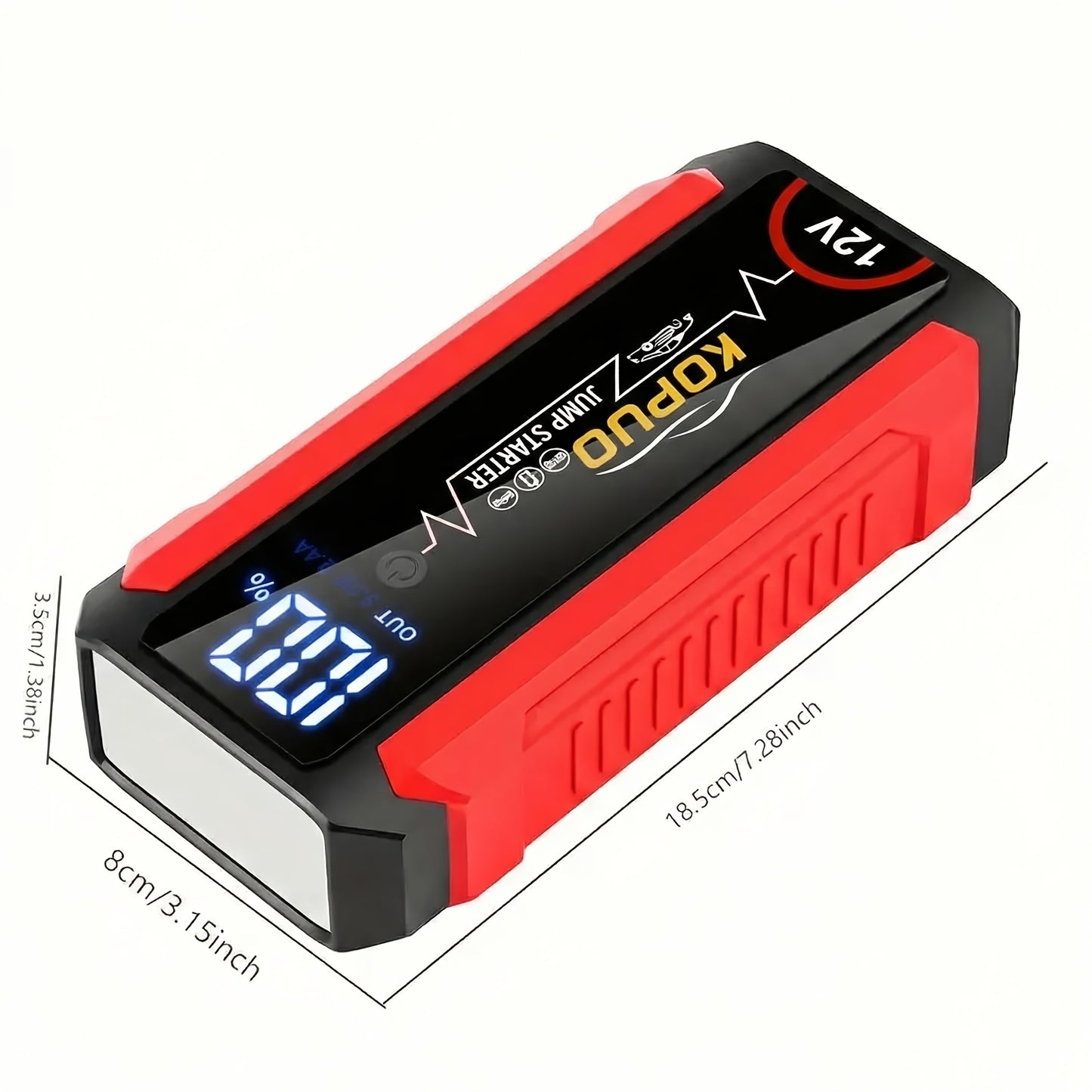 Avviatore di emergenza per auto KOPUO 6000A Peak 12V con display LCD e ricarica rapida, booster di batteria portatile per motori a benzina da 8,0L/diesel da 7,5L, kit di emergenza con torcia stroboscopica LED SOS per veicoli