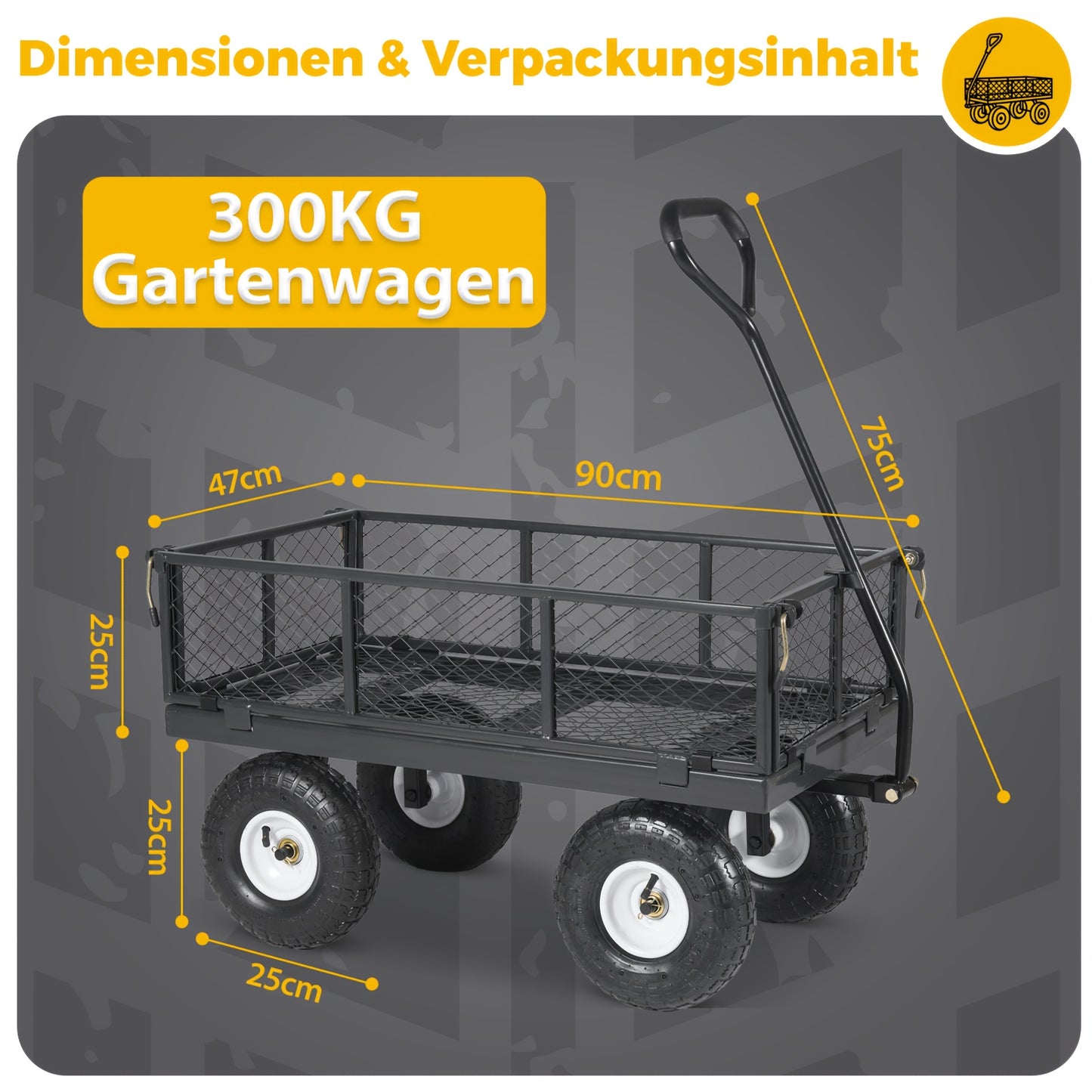 Carrello da giardino e carrello portaoggetti Titan originale per carichi pesanti, capacità di carico 500 kg/300 kg, carrello convertibile 3 in 1 e carrello a piattaforma, maniglia ergonomica brevettata, pneumatici in gomma con aria, robusto e antiruggine,