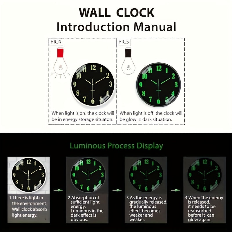Orologio da parete al quarzo moderno minimalista da 12 pollici con movimento analogico luminoso/ e silenzioso senza ticchettio, alimentato a batteria, adatto per arredo soggiorno, camera da letto, cucina - Meccanismo, plastica/vetro, batteria non inclusa