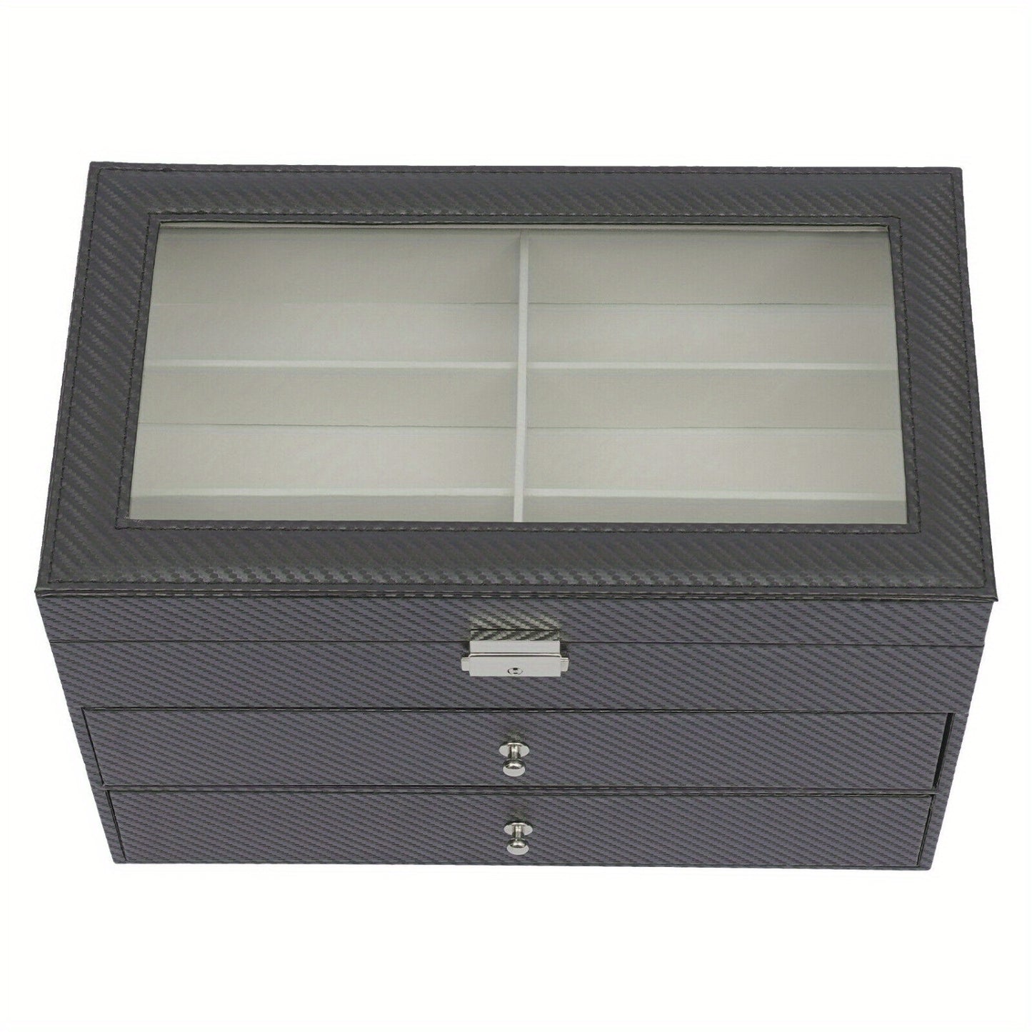 Custodia organizer portaocchiali per donna e uomo - Portaoggetti portaocchiali da esposizione con cassetto e coperchio in vetro
