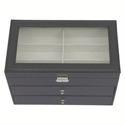 Custodia organizer portaocchiali per donna e uomo - Portaoggetti portaocchiali da esposizione con cassetto e coperchio in vetro