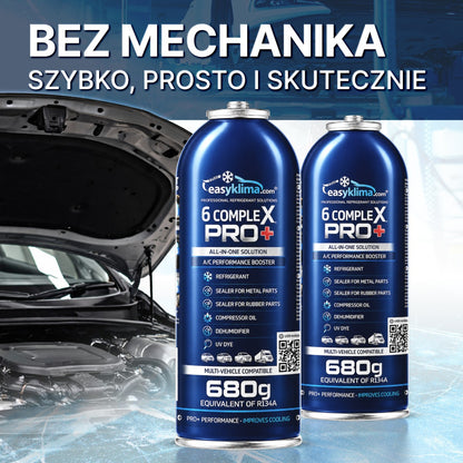 Kit 2x EasyKlima 6 Complex PRO+ R134a 6 in 1, due preparati per aria condizionata automobilistica, bombola da 680 g, agente di ricarica per impianti, sigillante per gomma e metallo, olio per compressore, essiccante per riduzione umidità, colorante UV per
