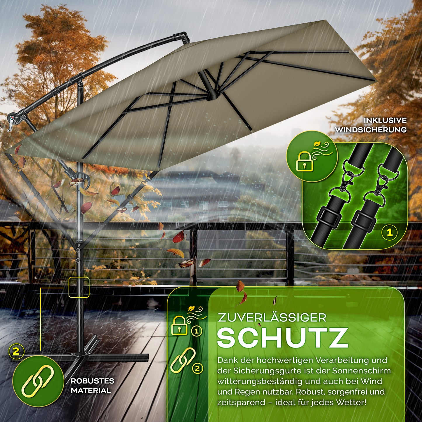 Tillvex® Parasole Rettangolare in Alluminio Ø 330 Cm + Copertura con Manovella | Schermo Angolare a Luce Rossa con Supporto & Parabrezza | Grande Parasole da Giardino in Alluminio Protezione UV | Schermo con Manovella Impermeabile Girevole a 360° per Terr