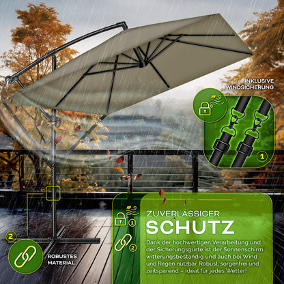 Tillvex® Parasole Rettangolare in Alluminio Ø 330 Cm + Copertura con Manovella | Schermo Angolare a Luce Rossa con Supporto & Parabrezza | Grande Parasole da Giardino in Alluminio Protezione UV | Schermo con Manovella Impermeabile Girevole a 360° per Terr