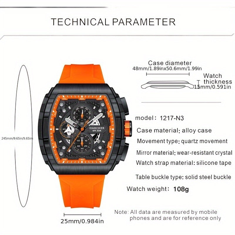 Orologi da polso da uomo H, movimento al quarzo ad alta precisione, cinturino in silicone, impermeabile, calendario, design multifunzionale, orologi da uomo eleganti
