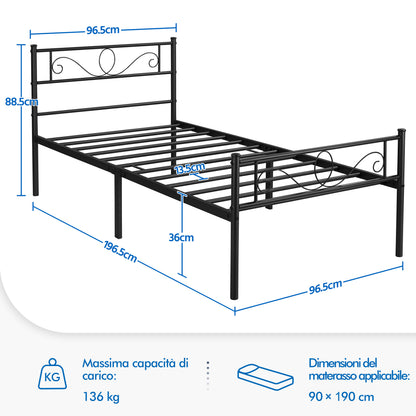 Costoffs Struttura Letto Stile Rustico Moderno in Metallo con Testiera Elegante e Pediera per Appartamento Camera da Letto Stanza degli Ospiti Studio