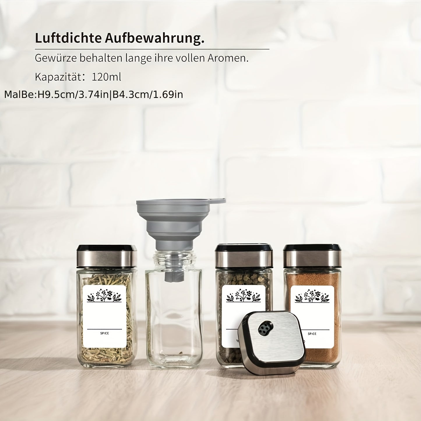 Barattoli quadri per spezie Miorkly con spruzzino integrato, 24 barattoli dosatori per spezie, set di barattoli per spezie da 120ml, scatola porta spezie, contenitori per spezie con coperchi girevoli con foro per spezie, con etichette, barattoli per spezi