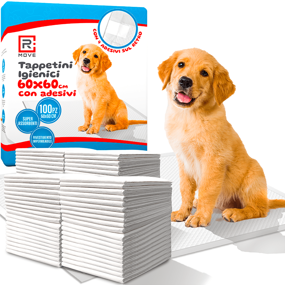 RMOVE 100 Traversine cane pipì 60x60 con adesivi - EXTRA Assorbenti con rivestimento antiodore (100 pz 60X60 cm)