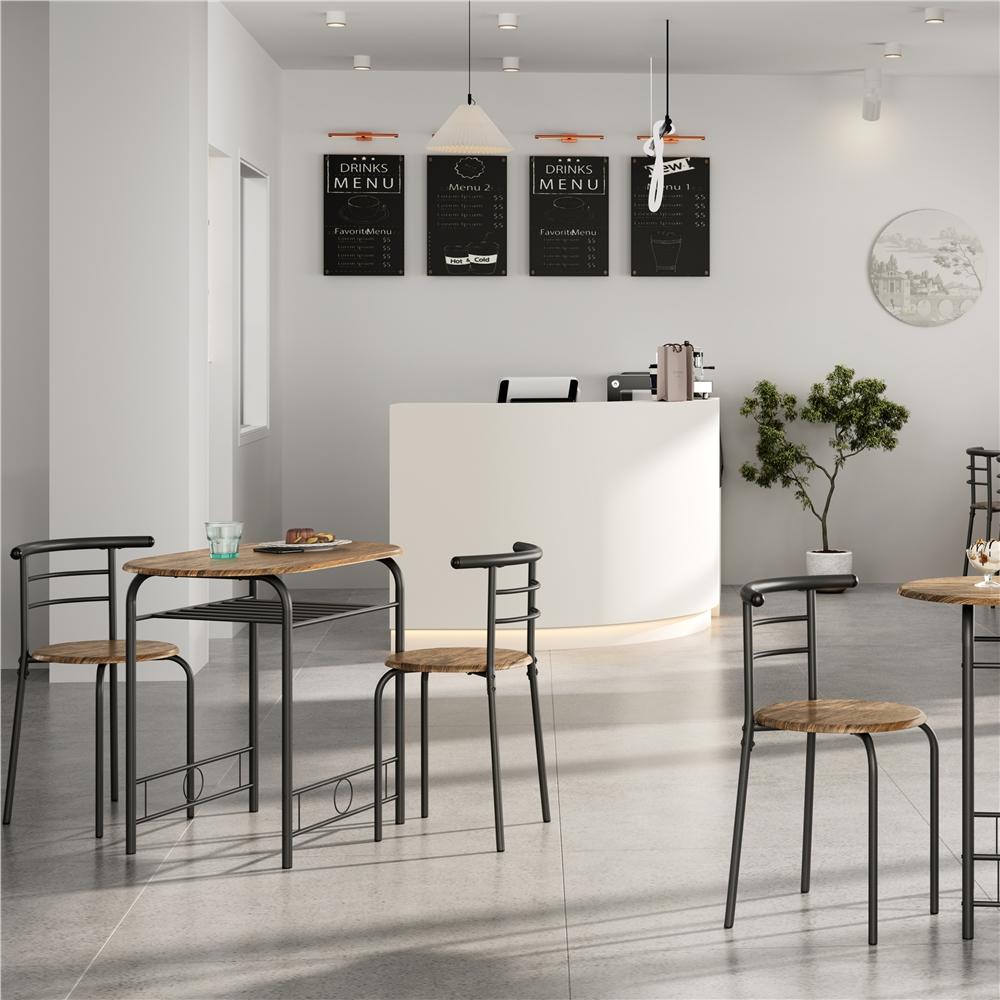 Costoffs Set Tavolo e 2 Sedie da Bar e Sala da Pranzo in Legno e Metallo per Cucina Balcone Piccoli Spazi Sedia Portata 136 kg