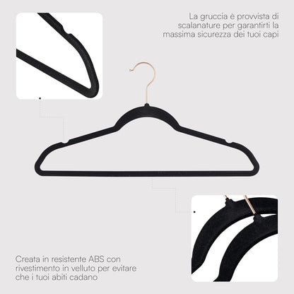Baroni Home Grucce in Velluto Salvaspazio 44,5 cm – Appendiabiti Antiscivolo con Gancio in Oro o Argento – Design Elegante e Ultra Sottile, Ideali per Vestiti, Camicie, Cappotti – Alta Capacità di Carico – Set da 20 o 50 Pezzi per Organizzare al Meglio il