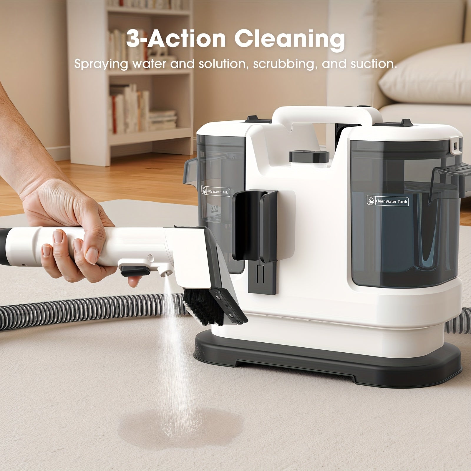 Macchina per la pulizia di macchie di tappeti e rivestimenti portatile multiuso, potente aspirazione da 22500Pa, macchina per la pulizia di tessuti con doppio serbatoio dell'acqua, smacchiatore non chimico per tappeti, animali domestici, sedili auto, diva