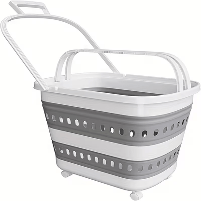Cesto per il bucato retrattile e pieghevole con ruote - 45 litri - Bianco Grigio