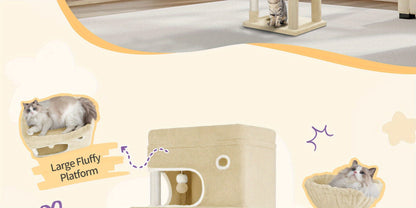 Tiragraffi per Gatti con Ampia Piattaforma, 178 Centimetri, 2 Grotte, 7 Pali per Graffiare, Palline di Peluche, Sedia a Dondolo, Amaca, Adatto a Tutte le Razze di Gatti, Grigio Chiaro, Grigio Scuro/Beige