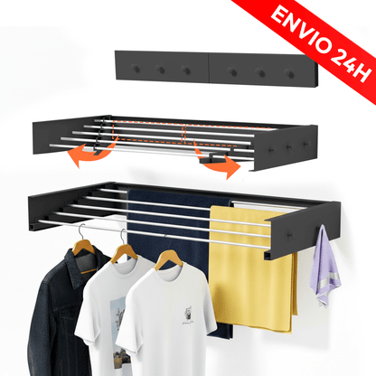 Stendibiancheria a muro retrattile e pieghevole RELAXTY, 80 cm | Stendibiancheria a muro pieghevoli per uso interno o esterno | Design compatto salvaspazio con capacità di 30 kg