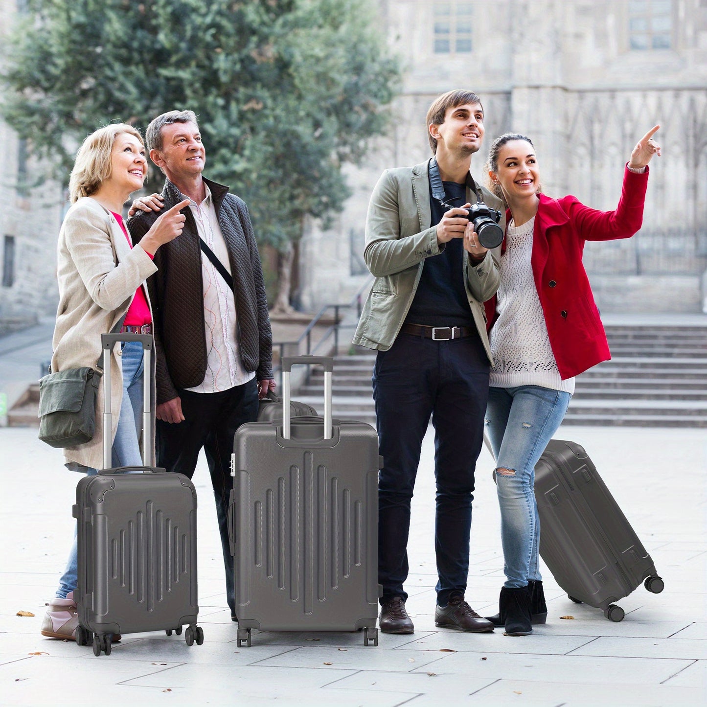 4 Pezzi Valigie con Protezioni Angolari, 16/20/24/28 Pollici, Guscio Rigido Resistente, Ruote Spinner 360°, Grande Capacità Multifunzione, Borsone da Viaggio Leggero