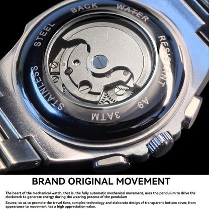 Orologio da uomo elegante automatico meccanico con cinturino in acciaio inossidabile, con funzioni business e sportive, display multipli, calendario, lancette luminose e design scheletrato. Un regalo perfetto per uomo.