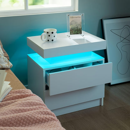Comodino moderno con luce LED, 2 cassetti e 3 cassetti, comò a cassetti a specchio lucido, tavolino da notte per camera da letto e soggiorno