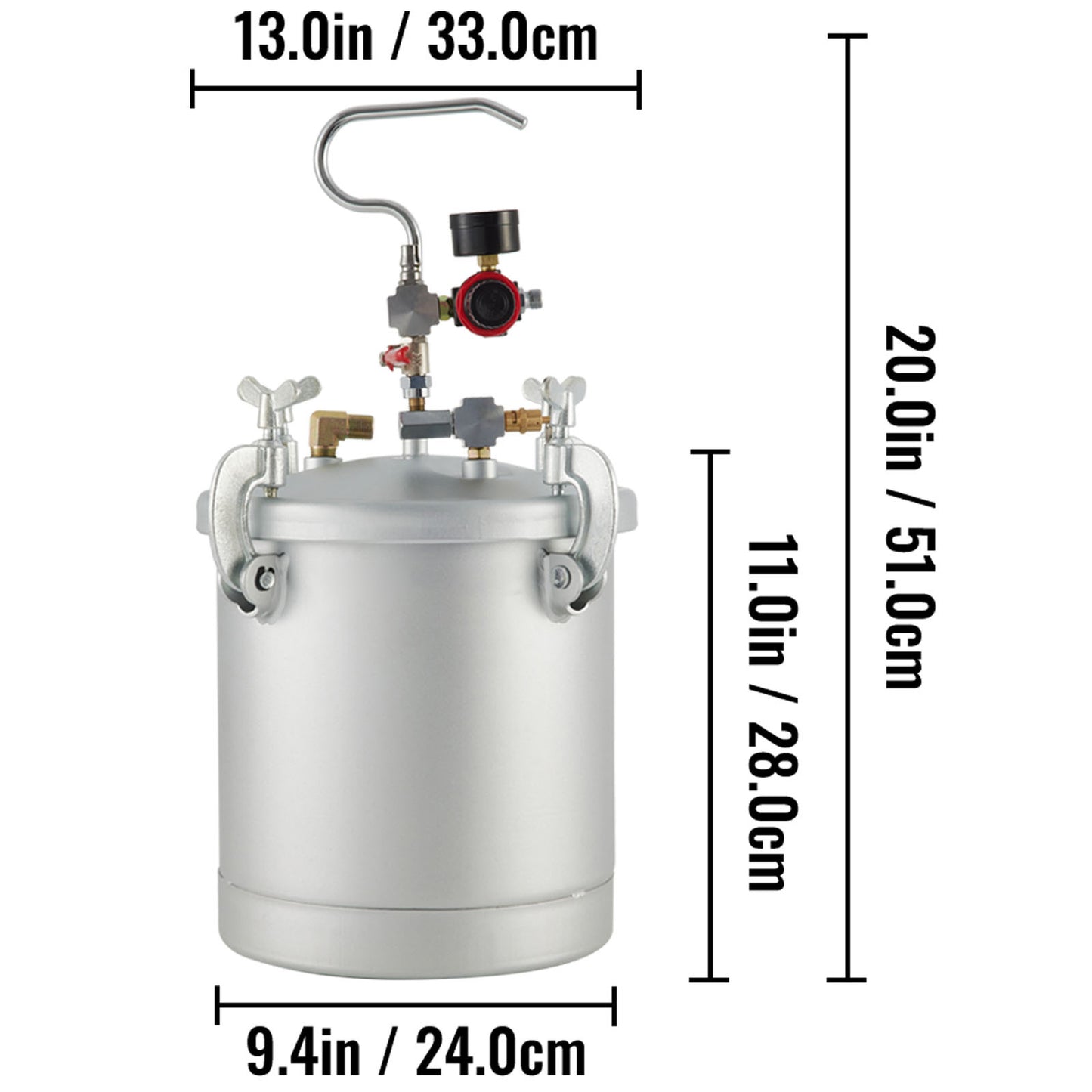 VEVOR Serbatoio Vernice 2-1/2 Galloni Pressione Massimo 30 PSI Serbatoio per Vernice con Tubi per Aria e Fluidi, Ideale per Manutenzione Domestica o Pittura Commerciale (10 Litri), Bianco, JG-001/1,5 mm