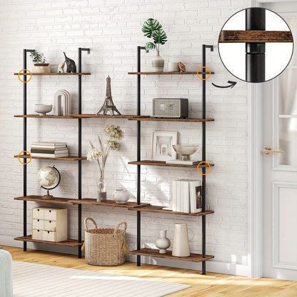 Libreria fai da te a 6 ripiani, scaffale a scala industriale, scaffalatura in truciolato, scaffalatura verticale da pavimento, con telaio di stabilizzazione in metallo, per ufficio domestico, soggiorno, marrone scuro