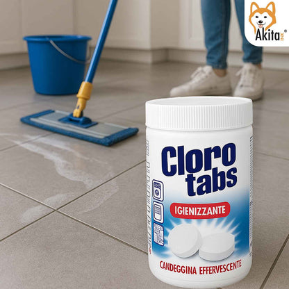 Akitaink Cloro Tabs 1kg – Pastiglie Multiuso di Candeggina Effervescente al Cloro Attivo, Igienizzanti, Sbiancanti e Deodoranti per Pulizia Casa, WC, Lavatrice e Superfici